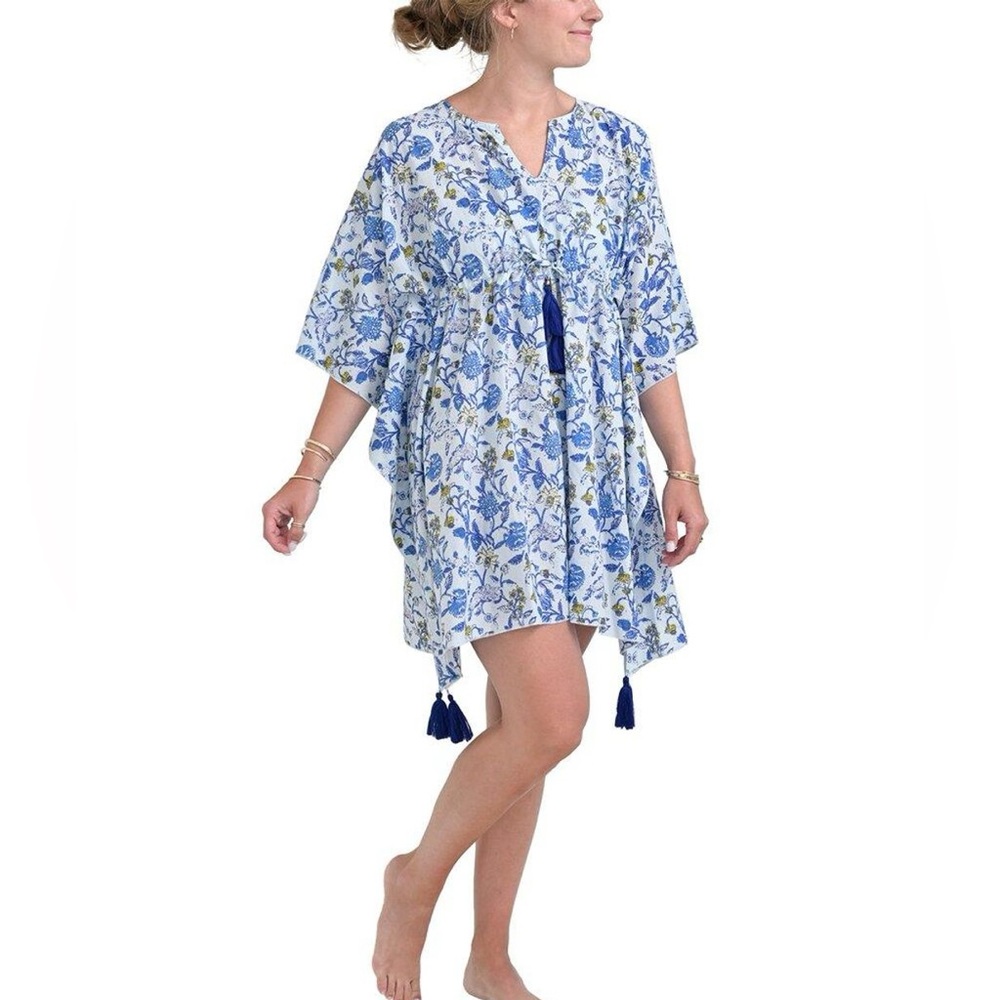 Women's Blue Short Caftan Cover-up